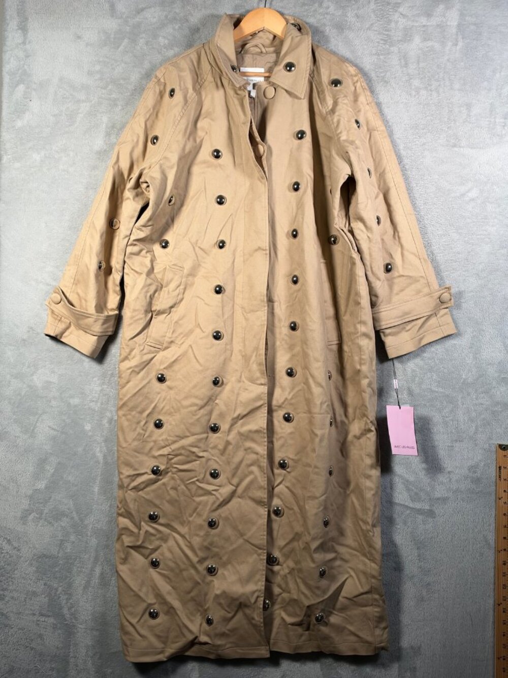 Avec Les Filles Trench Coat Womens XL Khaki Studded Long Duster Overcoat 85765